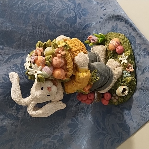 Charming Easter Scape Bunny Figurine & Blue Table Runner 70" L X 13" W - Picture 12 of 16